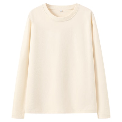班尼路纯棉长袖t恤女春秋2025新款圆领纯色内搭白色小个子打底衫M