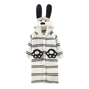 可爱珊瑚绒睡袍男童冬季加厚长款睡裙2025新款儿童法兰绒连体睡衣