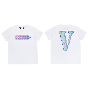 VLONE 像素风字母Logo印花薄款短袖T恤 男女同款 白色 黑色