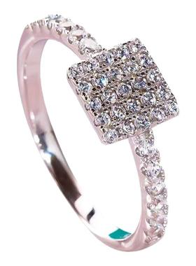 S925纯银镀白金镶嵌美国进口D色莫桑石九方钻戒指简约小众设计感