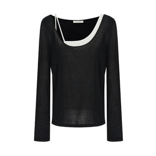 UNSPOKEN不对称针织衫女2026春季新款修身显瘦高级感两件套上衣