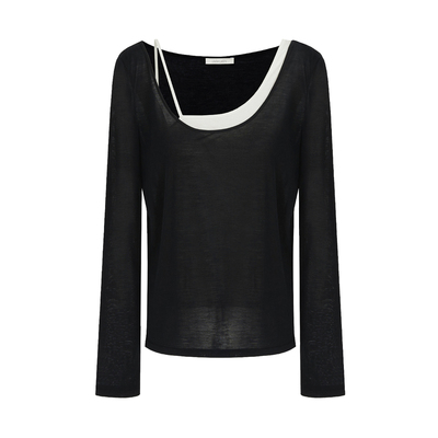 UNSPOKEN不对称针织衫女2025秋季新款修身显瘦高级感两件套上衣