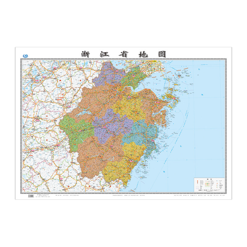 浙江省地图贴墙大尺寸106x76厘米高清防水行政交通挂图