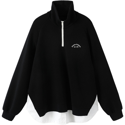 有兰半拉链假两件卫衣