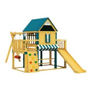 大型户外木质滑梯组合美式幼儿园室外秋千游乐设施木制儿童游戏屋