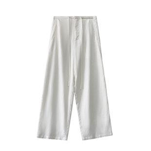 莱赛尔凉感天丝亚麻裤女2025夏季轻薄透气直筒裤人字纹垂感阔腿裤