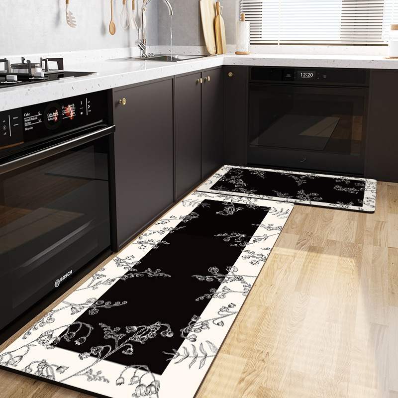 厨房地垫防滑防油可擦免洗吸水皮革垫子法式复古地毯耐脏门口脚垫