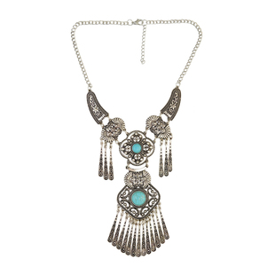 2025新款复古项链流苏松石吊坠毛衣链民族风配饰哈萨克族特色饰品