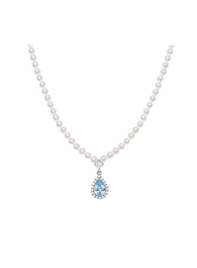 周六福珍珠项链女贝珠S925银水滴形链坠优雅小众圣诞礼物送女友