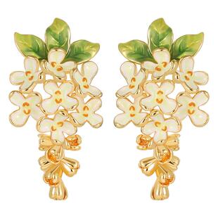 Juicy Grape小众设计轻奢桂花珐琅耳钉女法式气质花朵耳夹式耳环