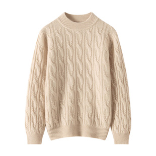 儿童加厚提花半高领100%纯山羊绒衫女童扭花冬季针织男童内搭毛衣