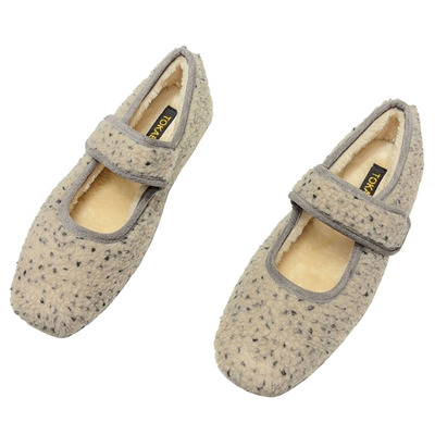 秋冬加绒毛毛鞋女平底玛丽珍棉鞋