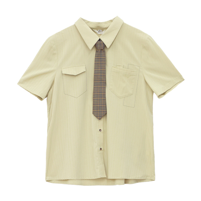 瑞尔法式学院风短袖衬衫