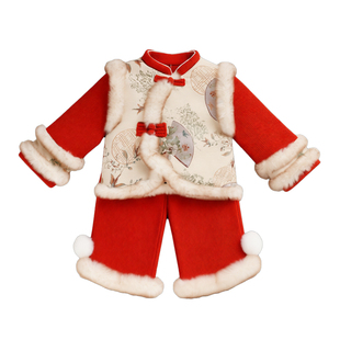 儿童拜年服男女童喜庆服加厚冬装过年服周岁宝宝礼服套装2025新款