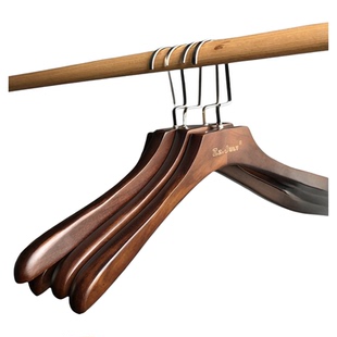 男女装服装店实木衣架裤架成人复古西装植绒防滑家用衣挂胡桃木色