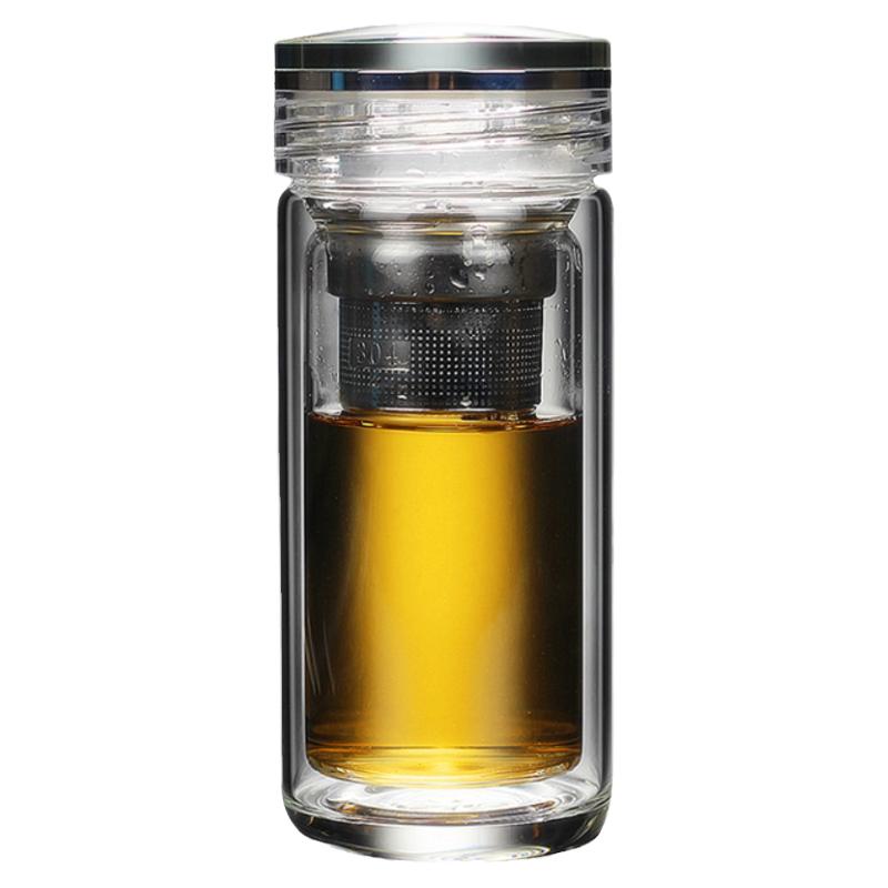 高级透明水晶玻璃盖双层玻璃杯