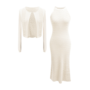 THE SWAN司凰轻奢 温柔姐姐 法式优雅菱格针织开衫修身包臀连衣裙