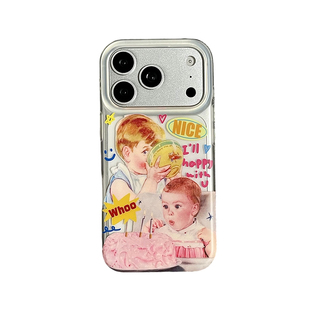 欧美小众创意恶搞蛋糕小孩适用苹果17promax手机壳iphone16pro新款15个性14磨砂双层13女17全包防摔保护套pm