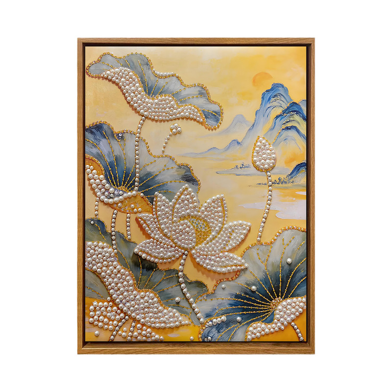 中国风荷花玫瑰花卉珍珠画DIY