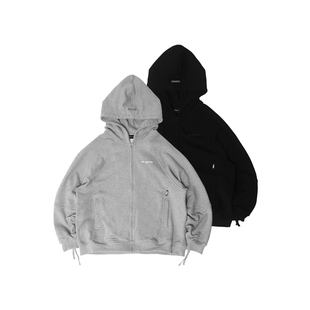 ANYQUESTION/黑灰两色重磅460g oversized拉链长袖宽松卫衣外套
