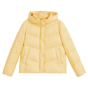 YINER音儿专选2025冬季新款法式柔光缎面斜线绗缝立领连帽羽绒服