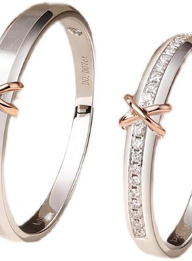 交叉情侣款戒指镀纯银s999小众设计高级感可调男女对戒情人节礼物