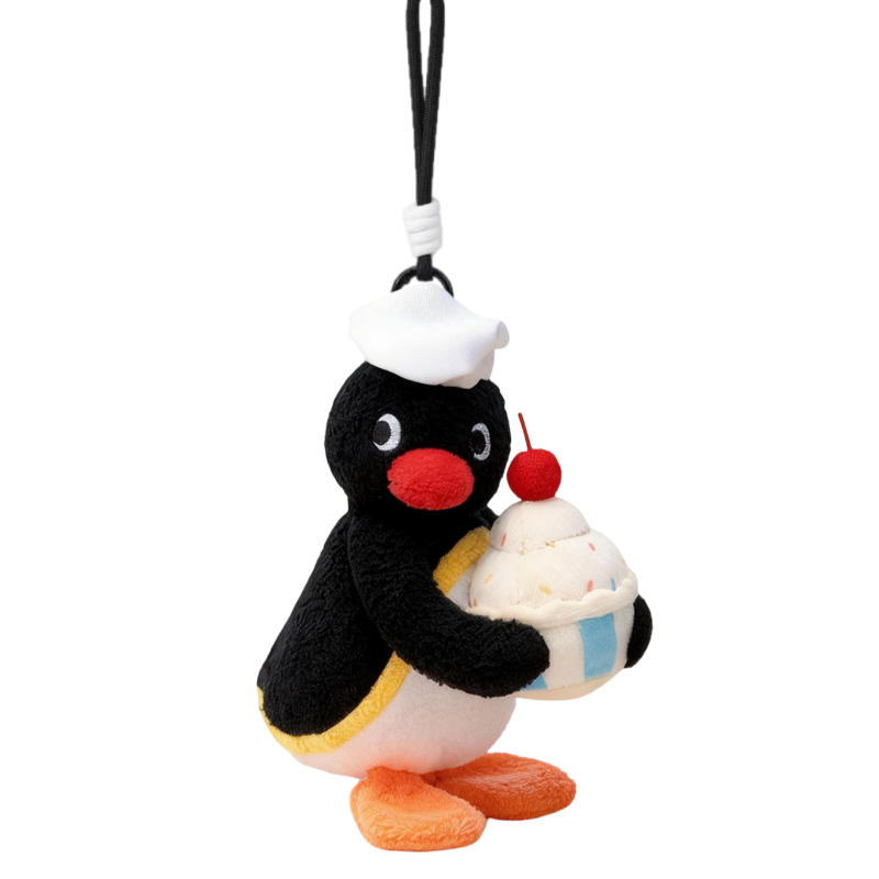 正版Pingu企鹅包包挂件带蛋糕香味毛绒挂饰钥匙扣书包装饰送礼物