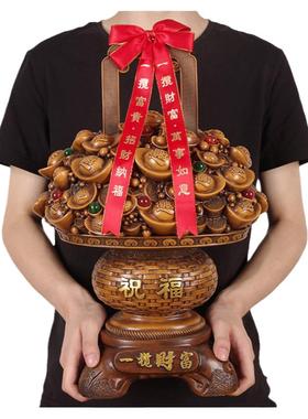 开业花篮摆件中式一揽财富新居客厅玄关装饰生意兴隆新年发财礼品