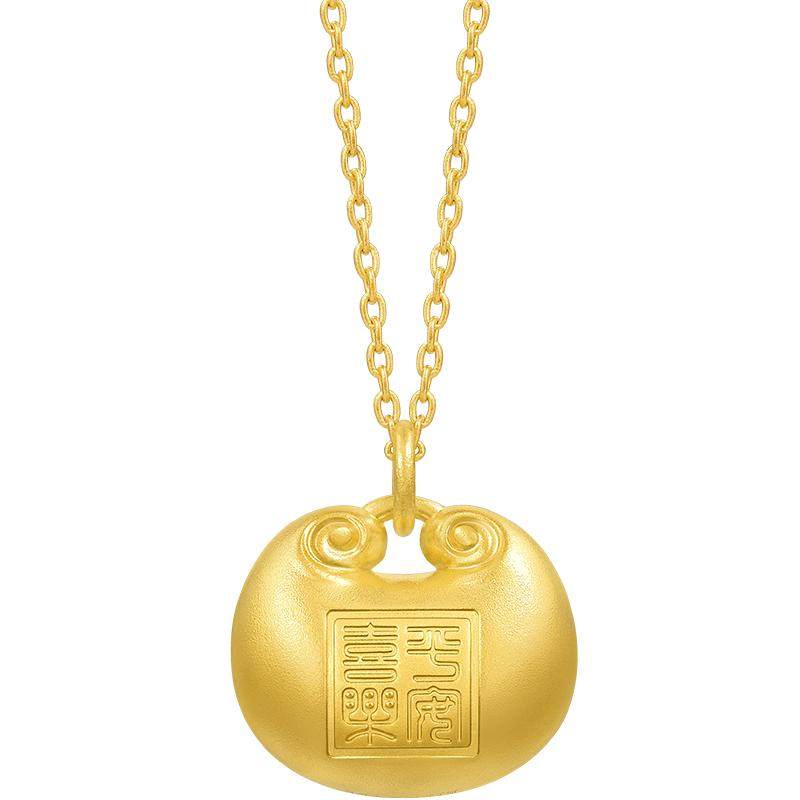 周生生古法黄金足金文化祝福东方古祖胖福小金坨项链95220N