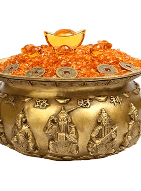 鼎风阁 黄铜聚宝盆摆件财满福溢聚宝盆招财聚财客厅办公室装饰品