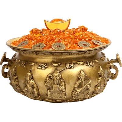 鼎风阁 黄铜聚宝盆摆件财满福溢聚宝盆招财聚财客厅办公室装饰品
