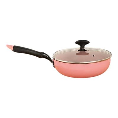 出口日本24cm炒锅不粘锅一人用家用平底粉色炒菜锅电磁炉煤气灶用