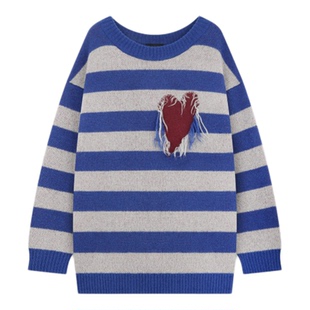 WE11DONE25秋冬男女同款垃圾摇滚风心形条纹毛衣休闲日常