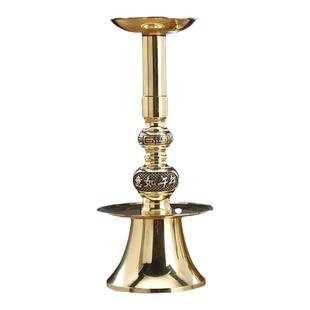 黄铜高脚烛台全铜佛前酥油灯底座蜡烛架素面双层灯架乔迁洋蜡烛座