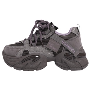 韩版爆款紫色老爹鞋女34码2026春季新款透气厚底增高休闲运动鞋女