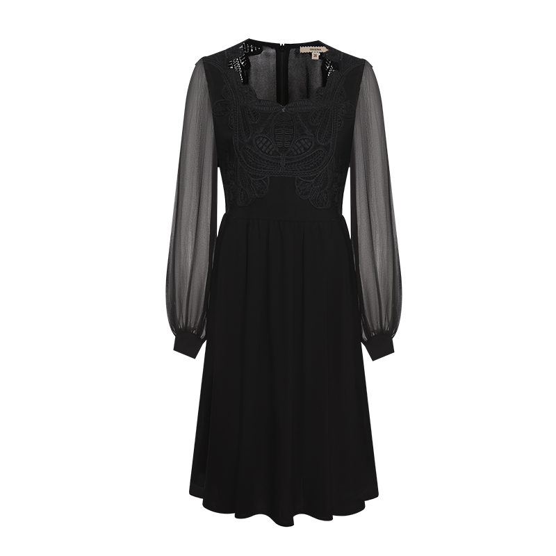 GEGINA吉吉娜女装年新款A字连衣裙蕾丝点缀中长款裙子女商场同款