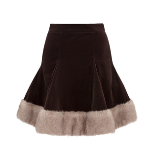 dorydory 2025秋冬新款深棕色中低腰复古毛毛拼接灯芯绒半身裙女