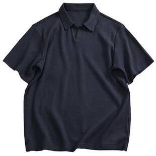大码美式宽松休闲翻领POLO衫男短袖T恤潮牌简约百搭男款上衣体恤