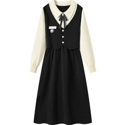 法式学院风高级感假两件制服裙子