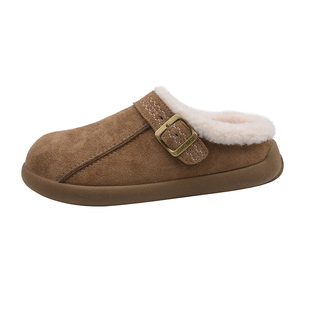 包头厚底加绒勃肯鞋半拖女秋冬外穿2025新款穆勒一脚蹬懒人棉拖鞋