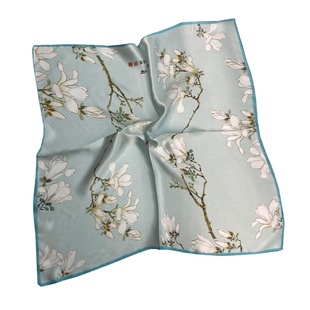 玉兰花中国风丝巾100%桑蚕丝真丝小方巾瑞鹤图丝绸文创礼品礼盒装