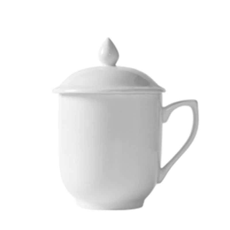 2个陶瓷会议杯盖杯带把手杯子办公杯子盖杯酒店杯子纯白茶杯水杯