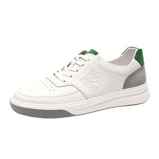 沙驰男鞋时尚真皮小白鞋韩版透气车缝线老虎头户外运动休闲板鞋男