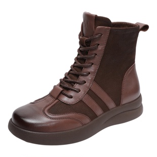 头层牛皮小鞋匠手工真皮马丁靴女2025秋新款复古休闲软皮软底轻便