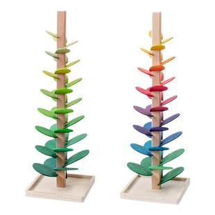 趣味旋转音乐树男女孩榉木玩具彩虹花瓣积木滚球轨道益智3岁6儿童