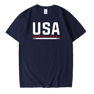 usa短袖美国纯棉T恤男篮球大码运动字母科比詹姆斯训练服上衣宽松