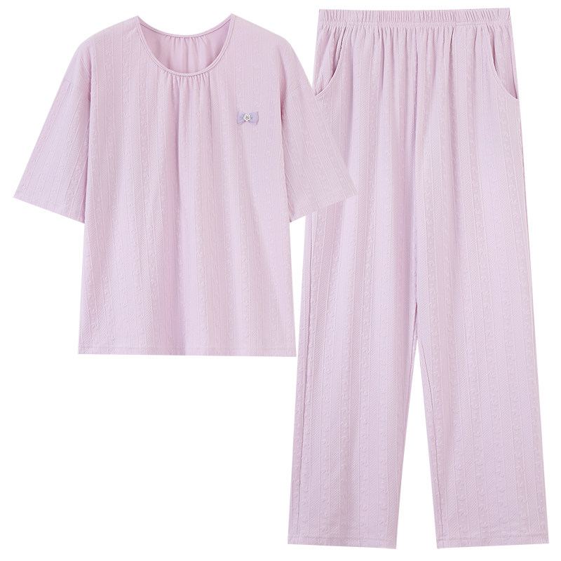 猫人睡衣女中年妈妈夏五分袖长裤中老年人506070多少岁纯棉家居服