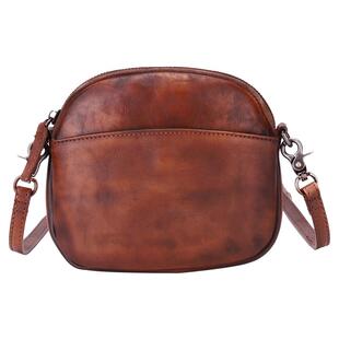 法缇斯包包女士新款真皮复古简约迷你斜挎小圆包包头层牛皮单肩包