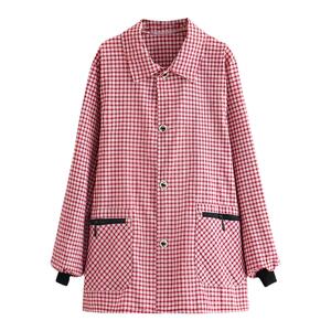 2024新款防污棉布围裙家用厨房工作服女士格子外套长袖罩衣工作服