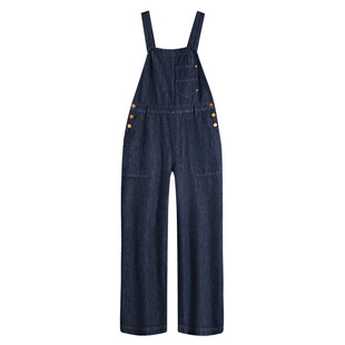 Navigare意大利小帆船牛仔背带裤女士春季新款纯棉直筒显瘦长裤子